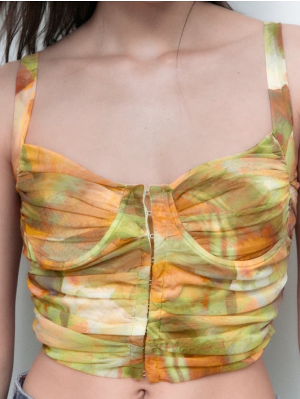 Zara Green & Orange Tie-Dye Bustier Crop Top